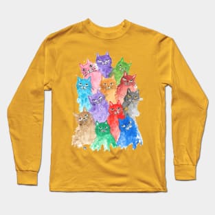 Cute Colourful Cats and Kittens painting Long Sleeve T-Shirt